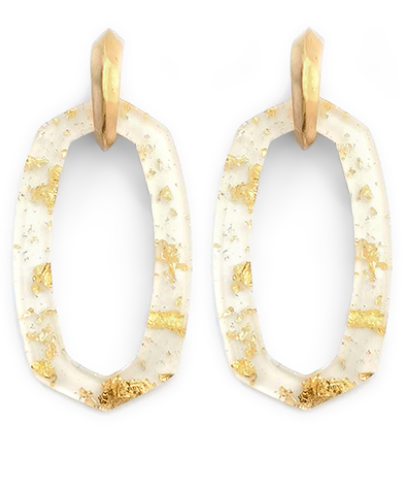 White & Gold Long Hexagon Earrings