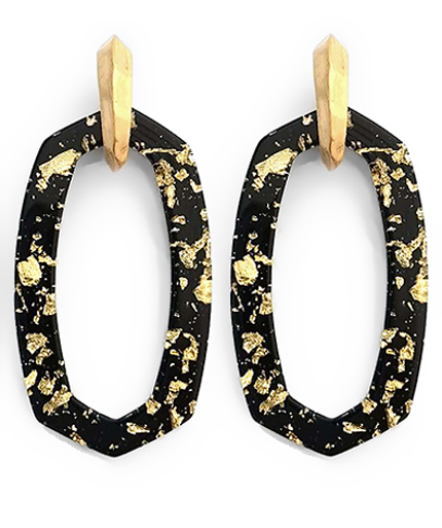 Black & Gold Long Hexagon Earrings