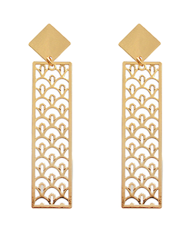 Gold Filigree Metal Bar Earrings