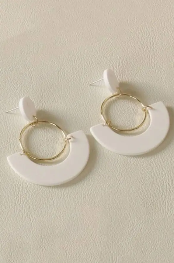 White & Gold Circle Earrings