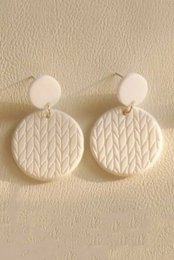 White Patterned Round Drop Earrings