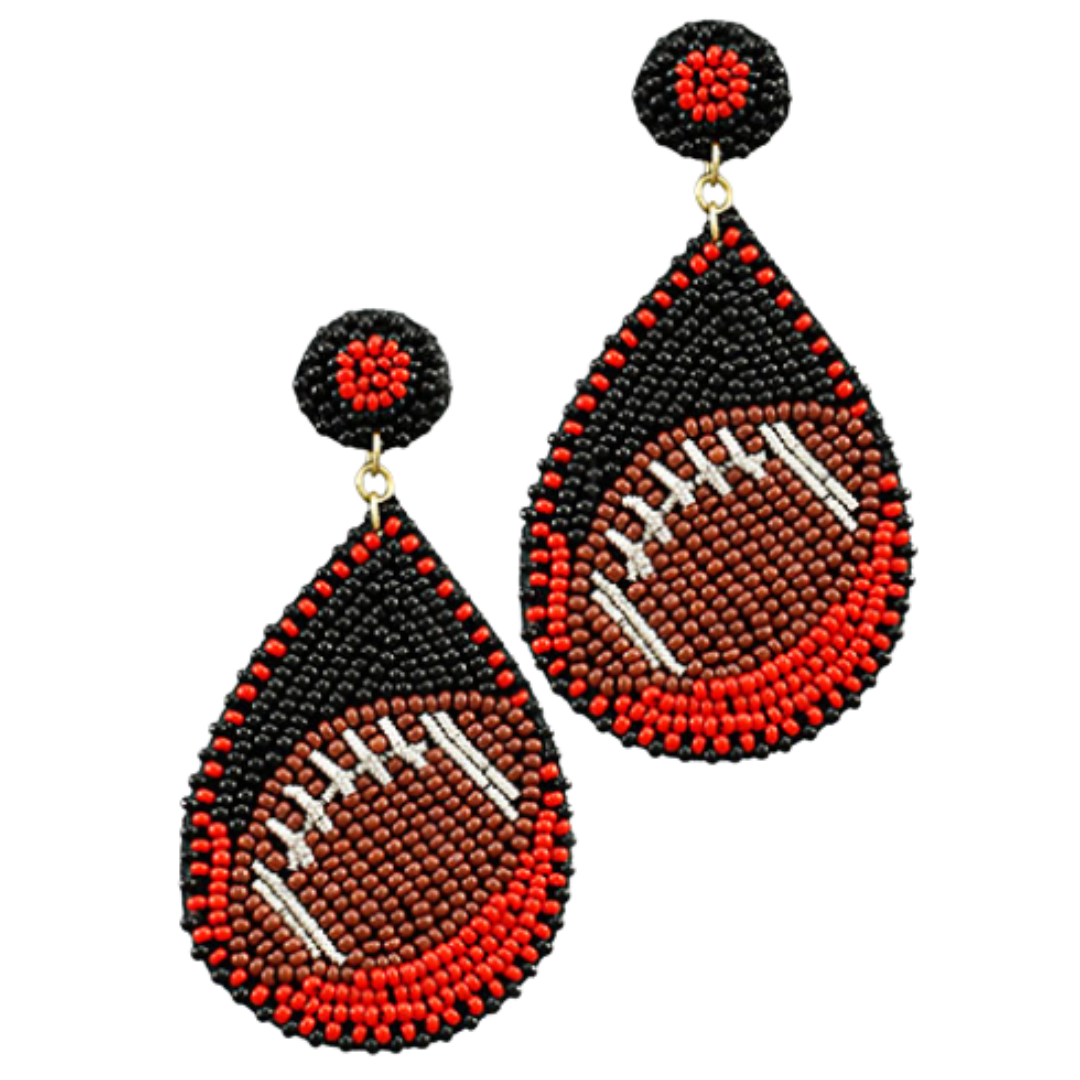 Red & Black Football Teardrop Earrings