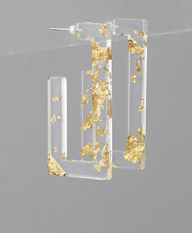 Gold Flake Square Hoops