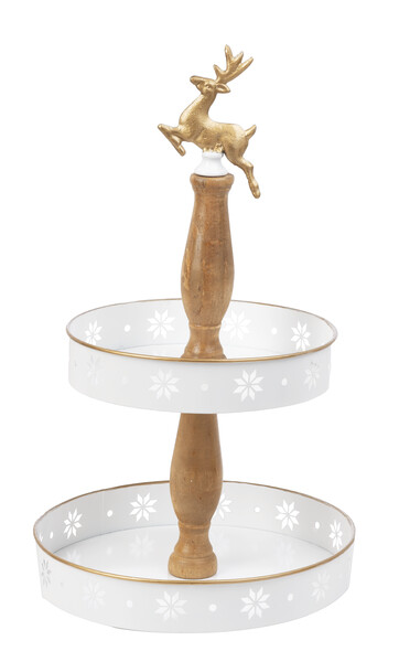 Gold & White Snowflake Deer Tiered Tray