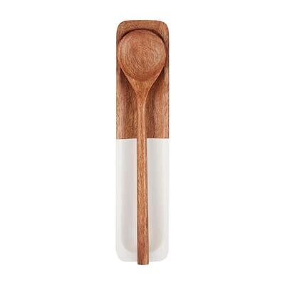 Brown & White Wood Spoon Rest Set
