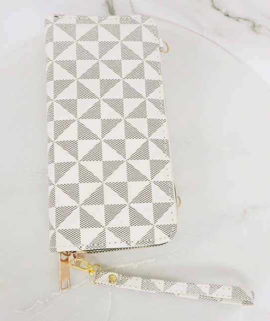 Gray &amp; White Patterned Zipper Wallet Crossbody