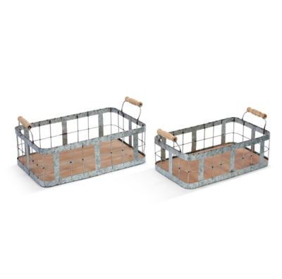 Sm Metal & Wood Rectangle Basket