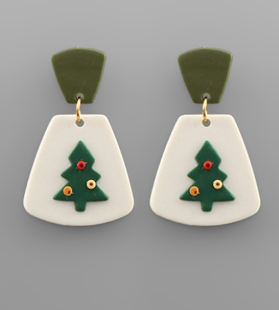 Green Clay Christmas Tree Earrings