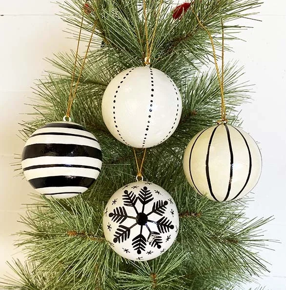 B&W Paper Mache Ornament