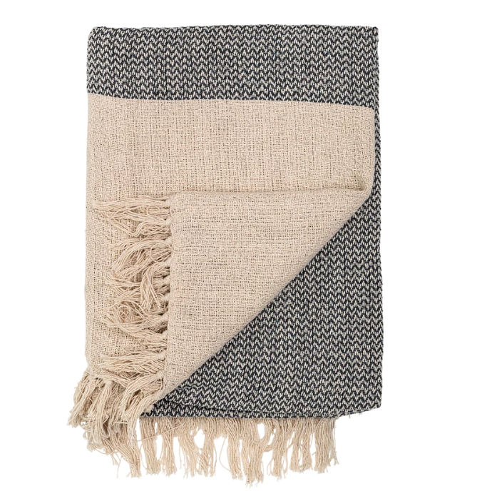 Gray Chevron Fringe Throw