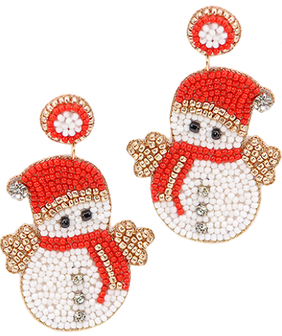 Beaded Snowman w Scarf Earrings