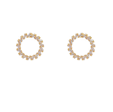 Gold Baguette Circle Earrings