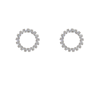 Rhodium Baguette Circle Earrings