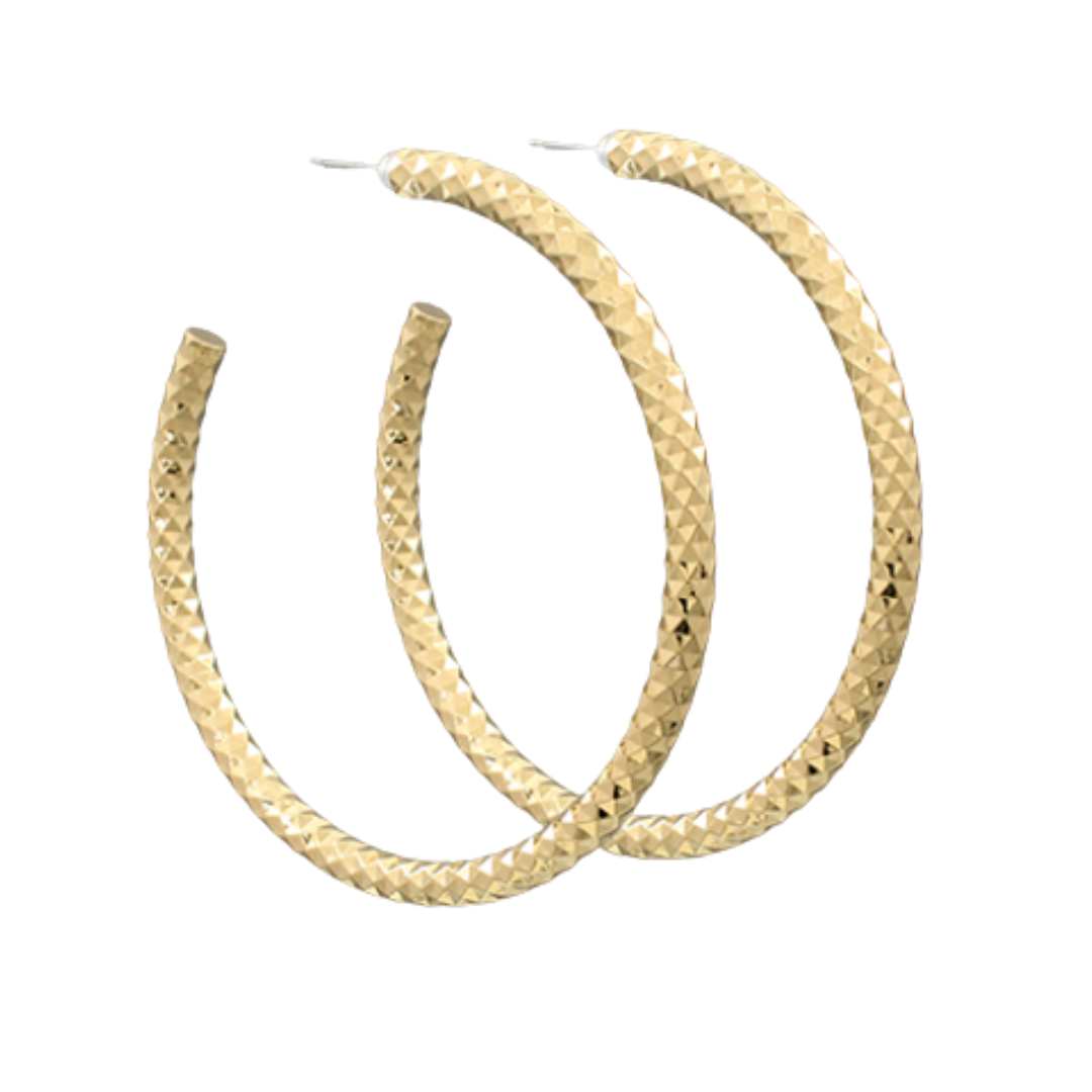 Lg Gold Textured Thin Hoops