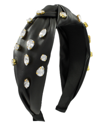 Black Faux Leather Jeweled Headband