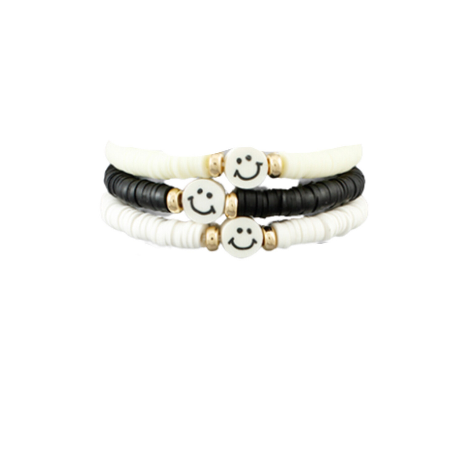 Set of 3 Neutral Smiley Beaded Bracelets