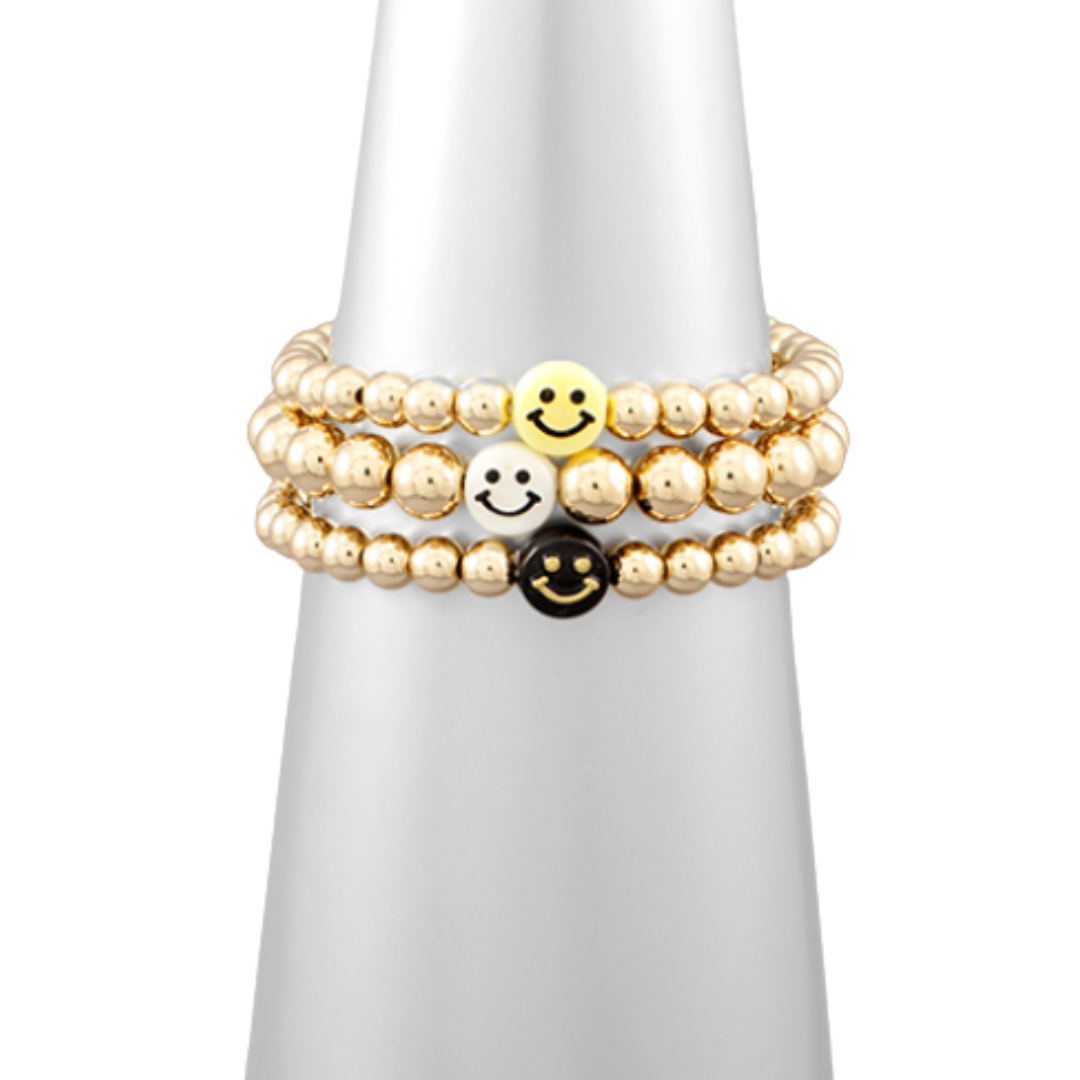 Gold Beaded Smiley Face Bracelet Set