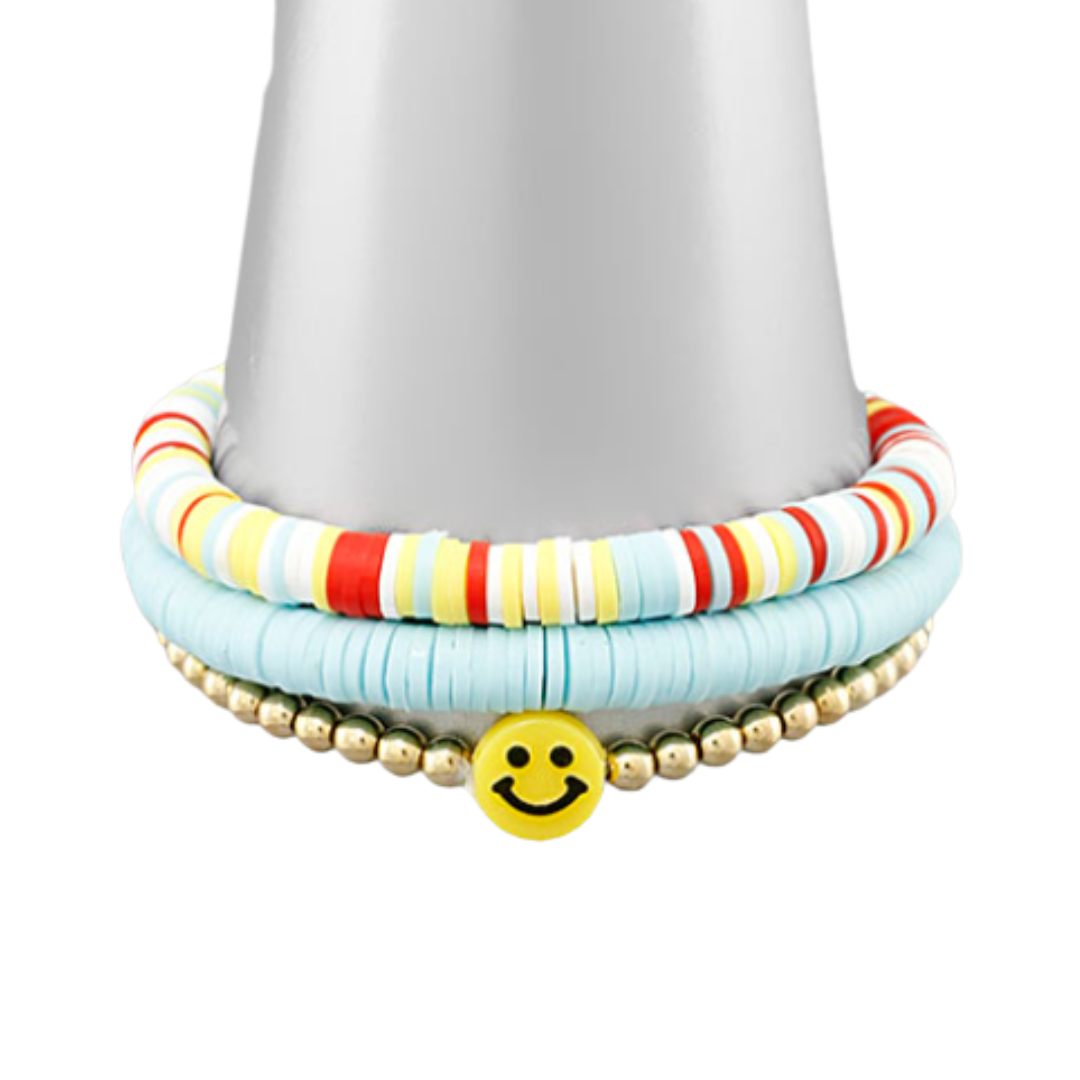 Aqua Beaded Smiley Bracelet Set