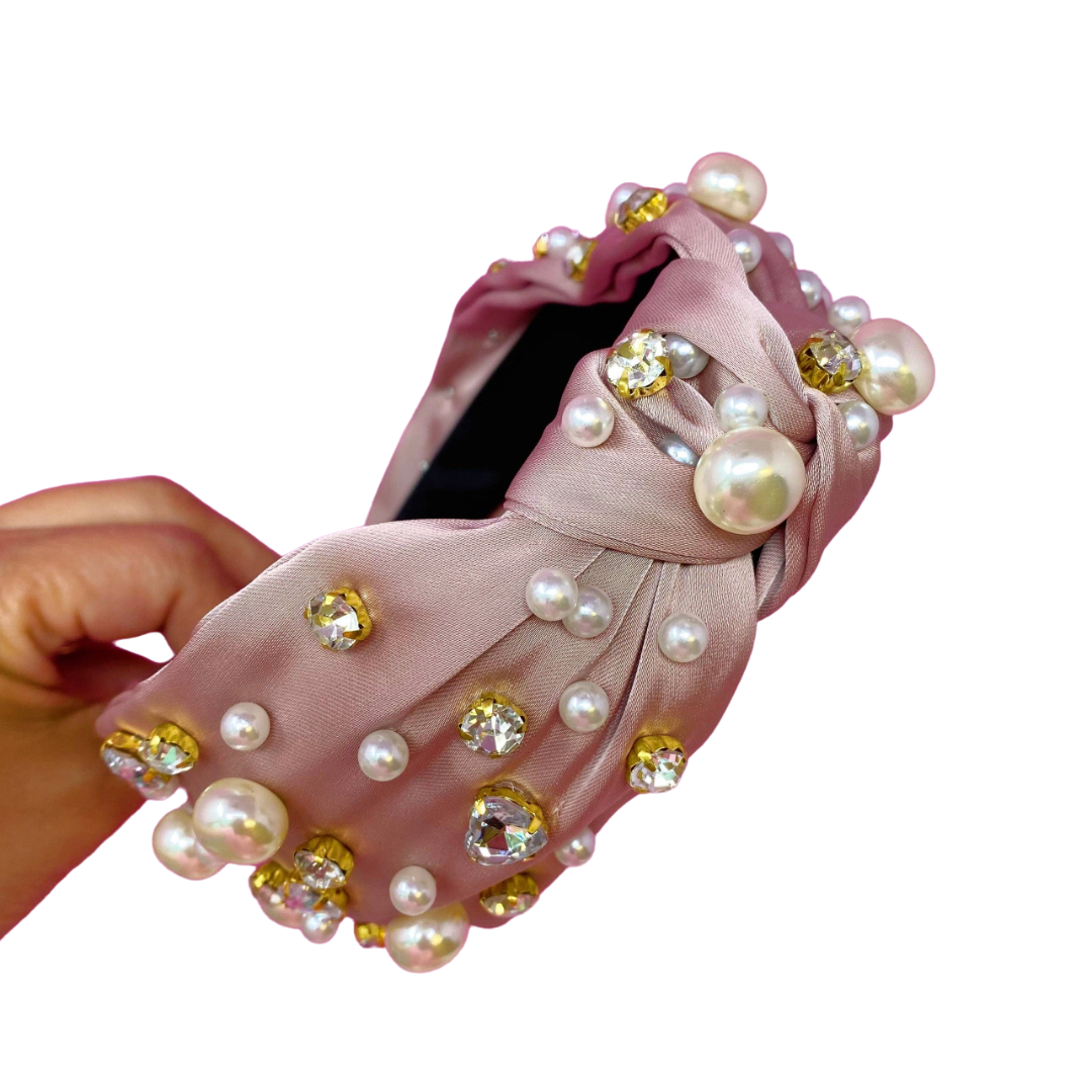 Pink Jeweled Satin Headband