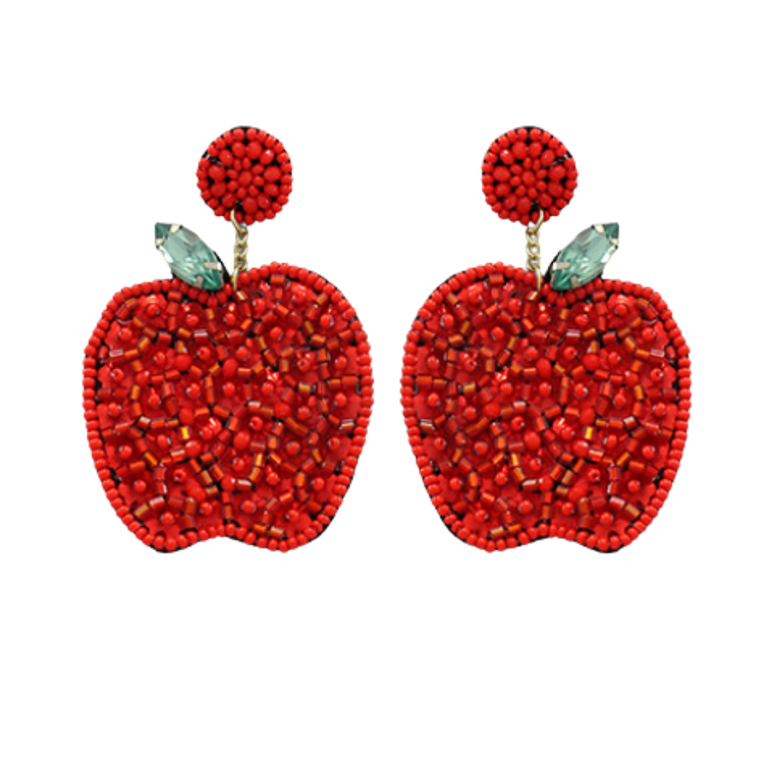 Seed Bead Apple Earrings