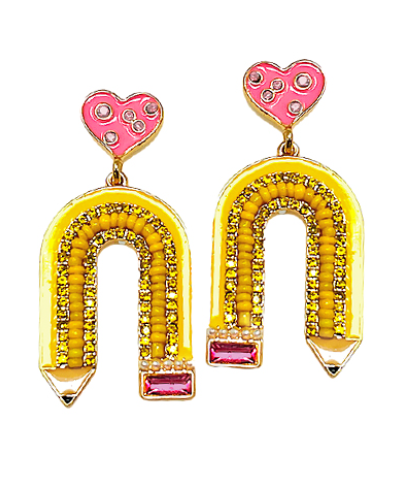 Curved Pencil & Heart Earrings