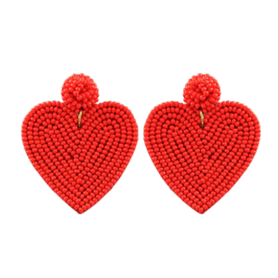 Seed Bead Red Heart Earrings