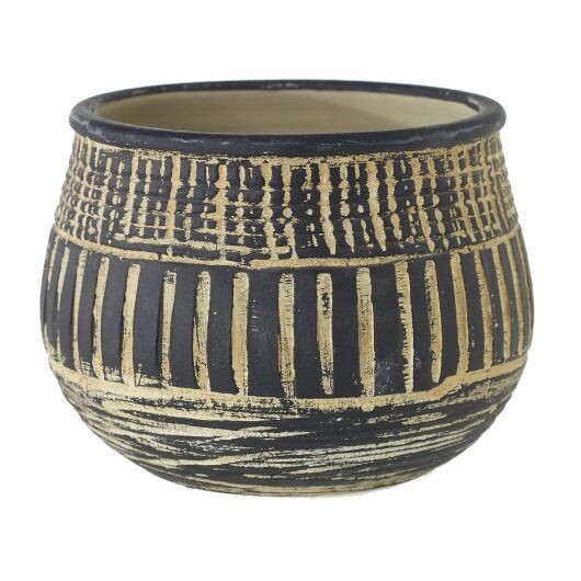 Black & Natural Striped Pot