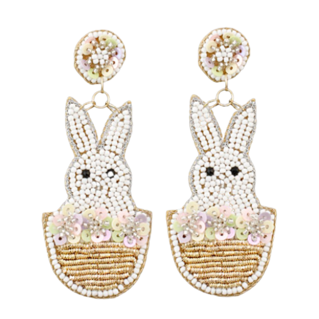 Beaded Easter Bunny Egg Earrings