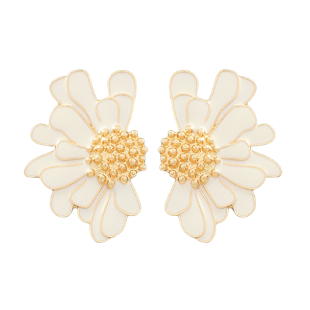 White & Gold Half Flower Earrings