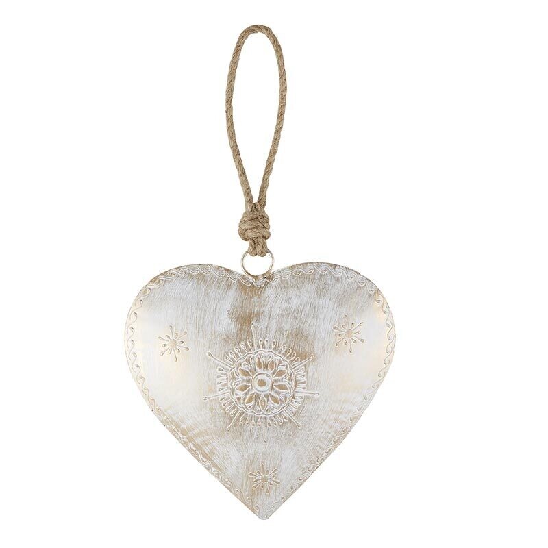 Lg White Heart Design Ornament