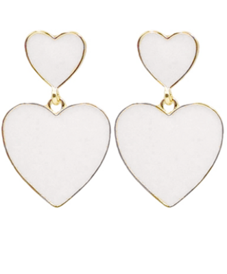 White Heart Drop Earrings