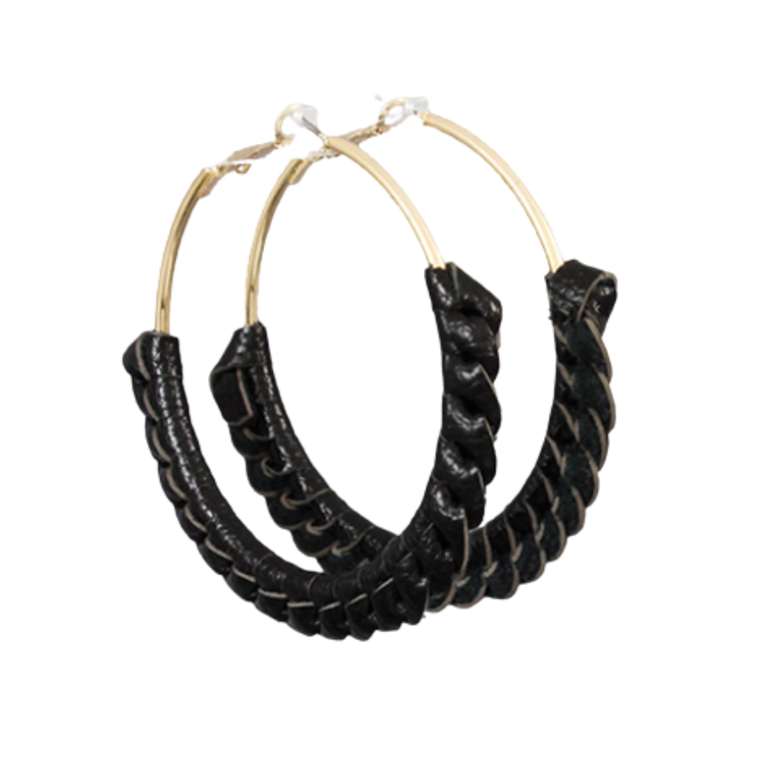 Black Leather Wrapped Hoops