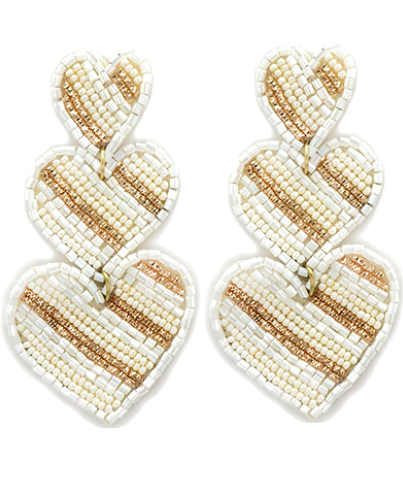 White & Gold Triple Heart Earrings