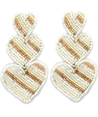White & Gold Triple Heart Earrings