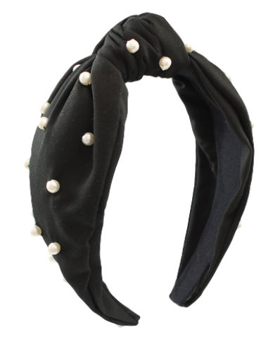 Knotted Black Pearl Studded Headband