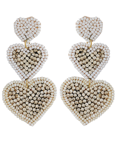 Silver & White Triple Heart Earrings
