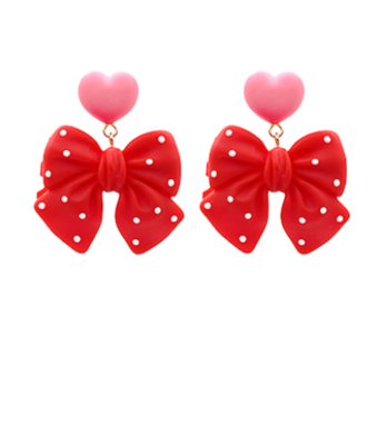 Red Heart Ribbon Earrings