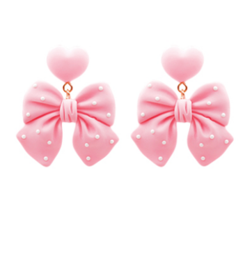 Pink Heart Ribbon Earrings