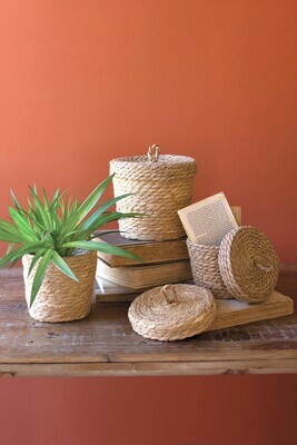 Sm Lidded Seagrass Storage Basket