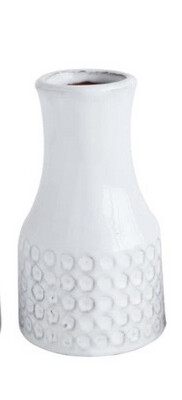 Lg White Debossed Terracotta Vase