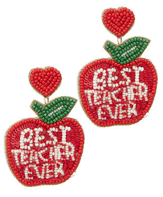 Best Teacher Beaded Apple Earrings