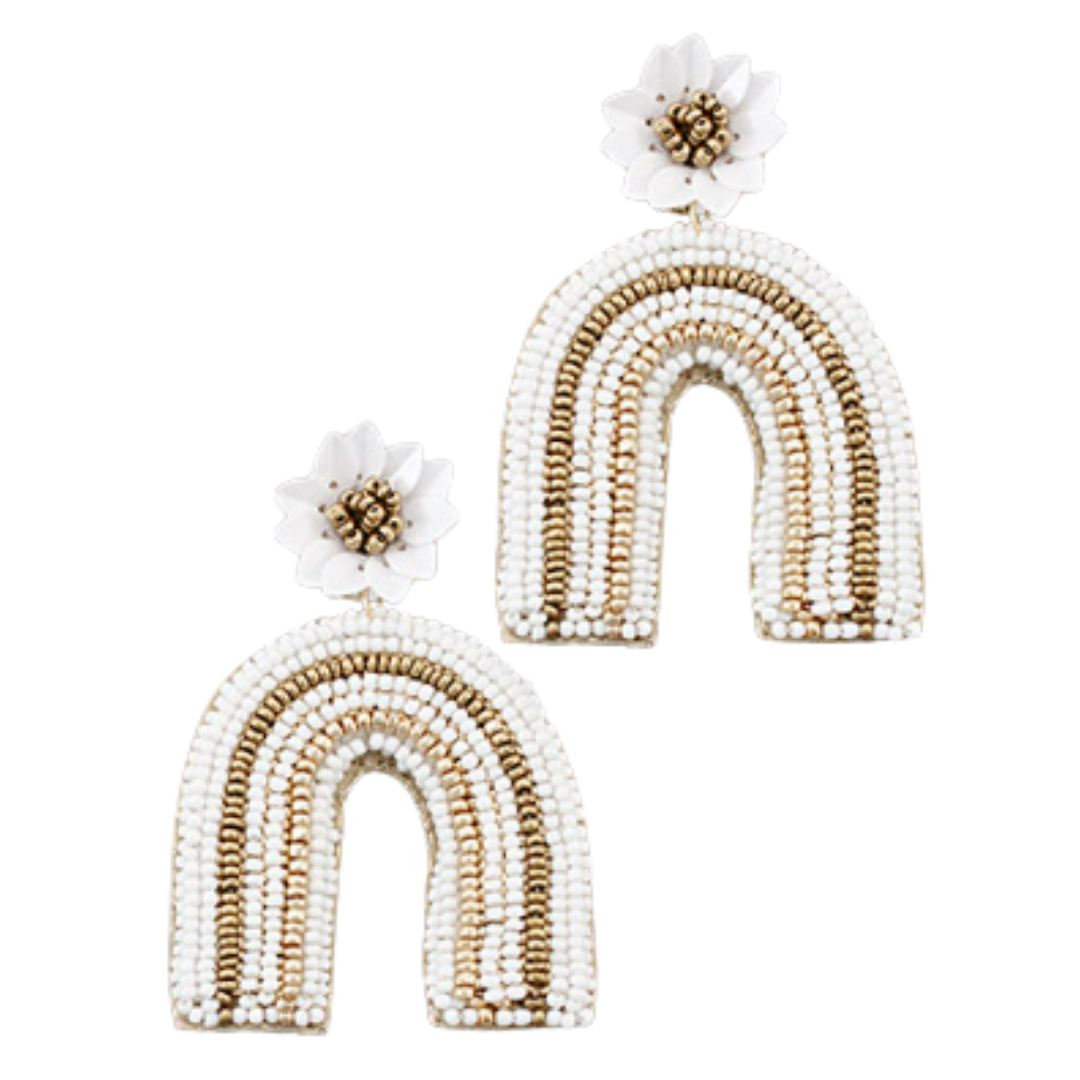 Neutral Flower Arch Beaded Earrings