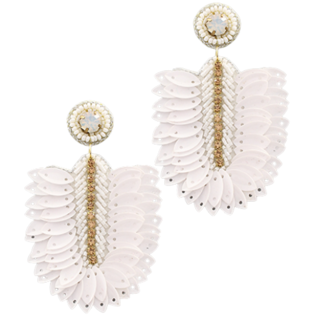 White & Gold Stone & Marquise Earrings