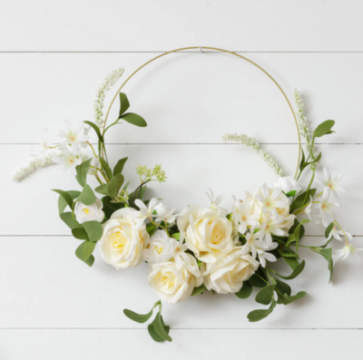 Cream Floral Gold Hoop Wreath