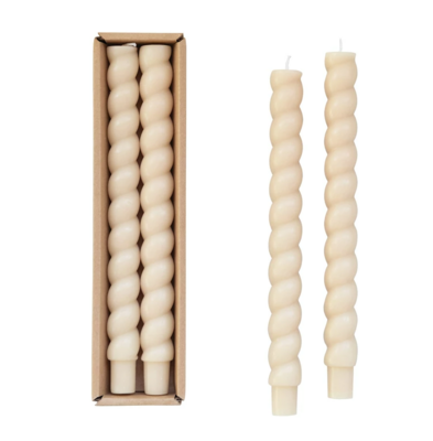 Set Of Two Cream Twisted Taper Candles
