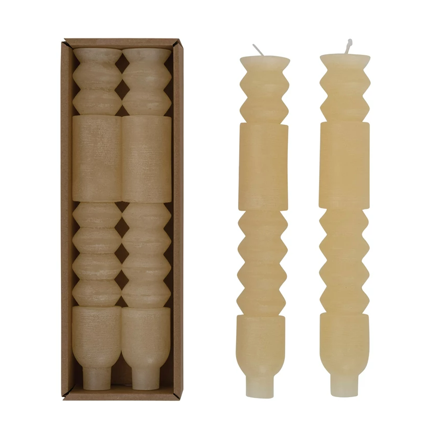 Set Of Two Cream Totem Taper Candles