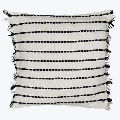 B&W Fringe Striped Pillow