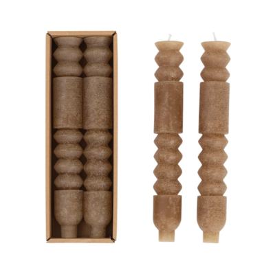 Set Of Two Brown Totem Taper Candles