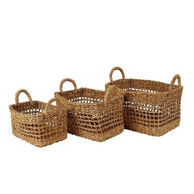 Med Rectangle Seagrass Handled Basket