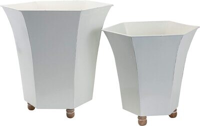 Lg White Footed Hexagon Planter